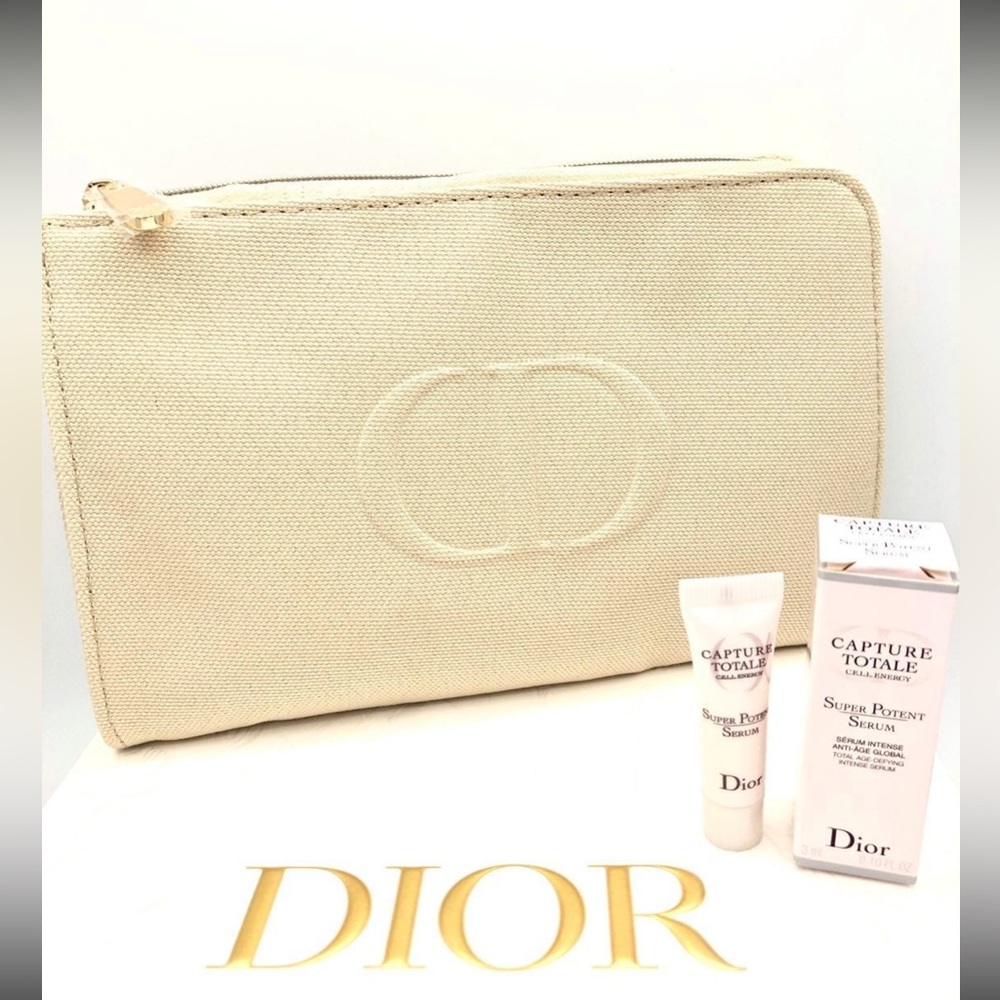 Dior super potent serum with beige/nude cosmetic set